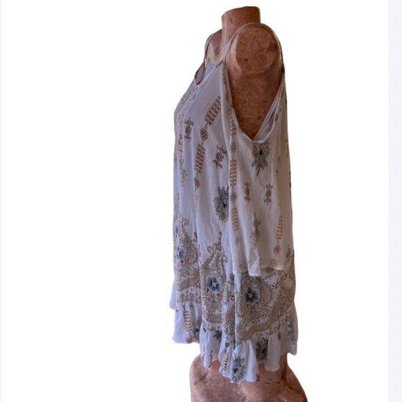 Cotton Peasant Sundress with Strap & Off-the-Shoulder 3/4 Sleeve Length - Picture 4 of 10